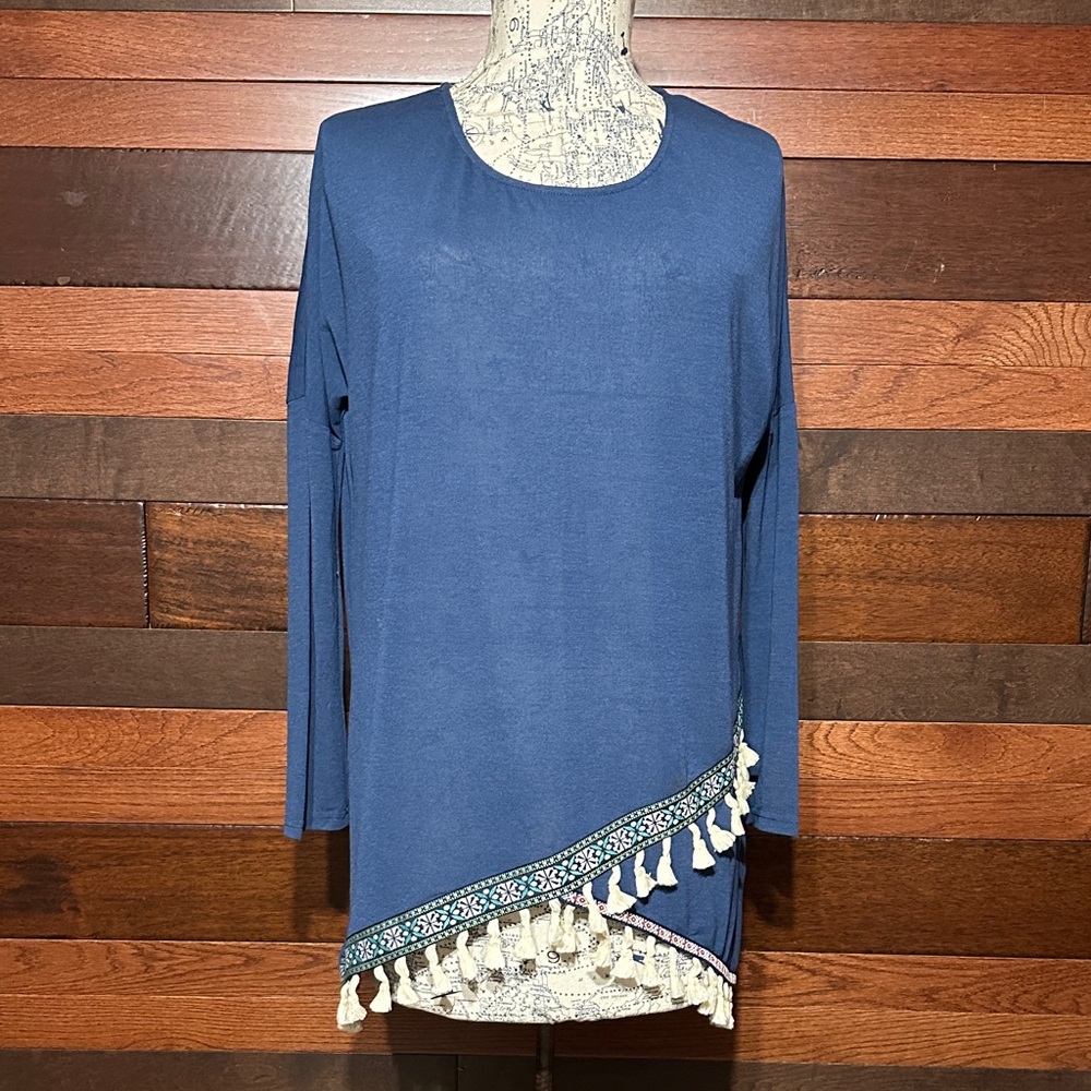 Umgee Oversized Royal Blue Tunic with Tassel Detail